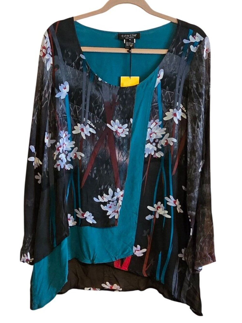 Citron Santa Monica Floral Silk Tunic with Drama & Pockets